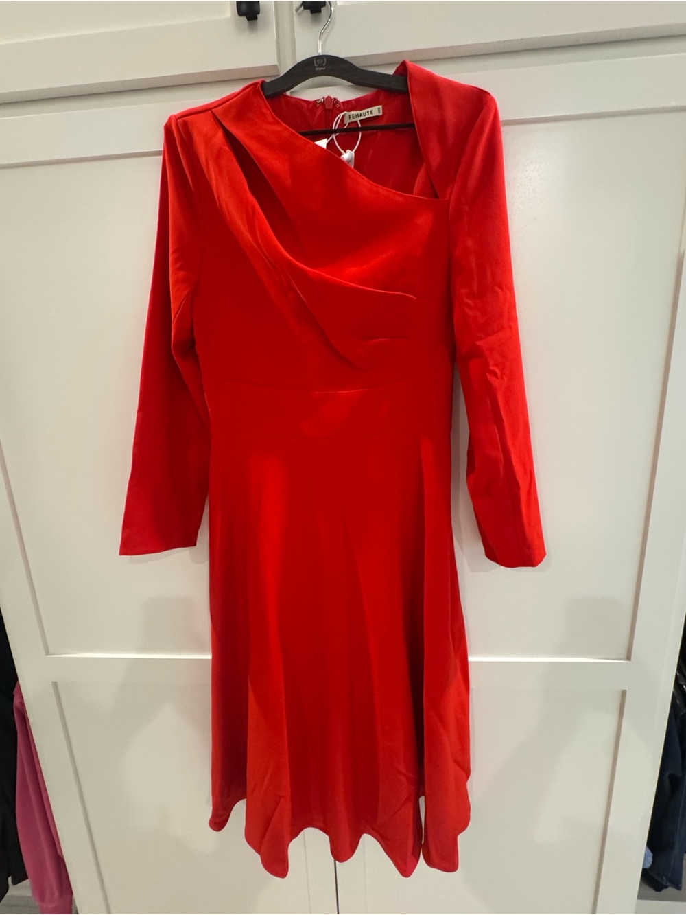 Fehaute Red Long-Sleeve Fit & Flare Dress